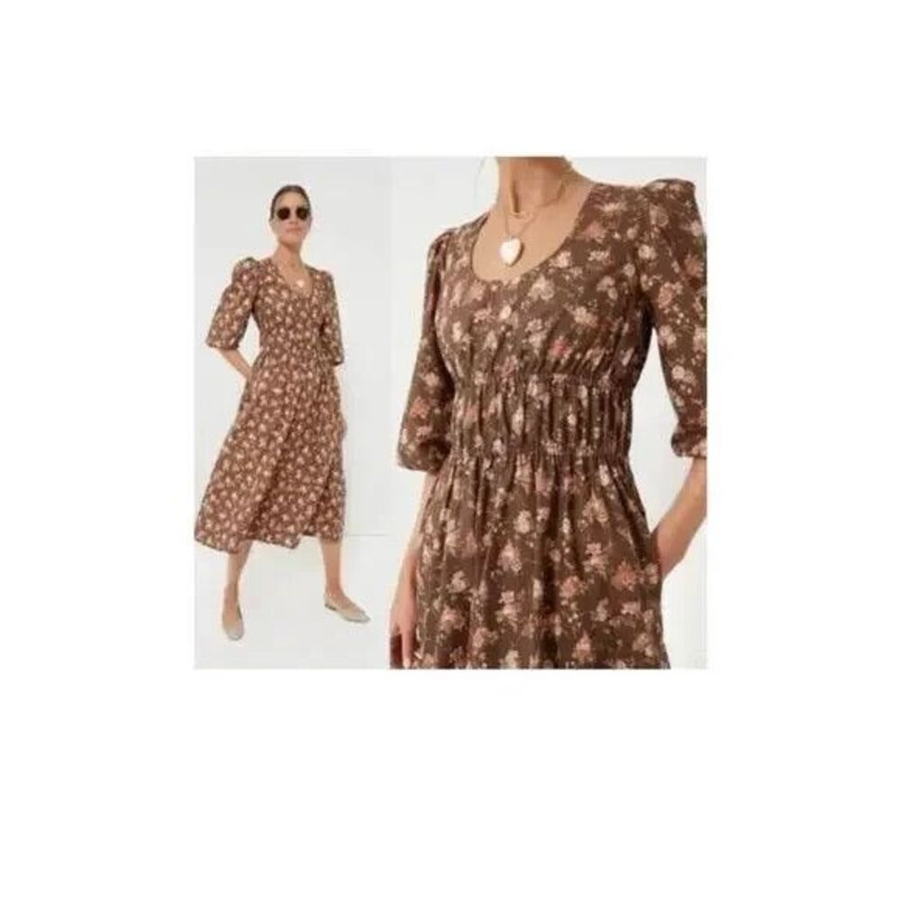 TUCKERNUCK NEW Rosewood Chintz Marlena Dress X Small Cotton Midi